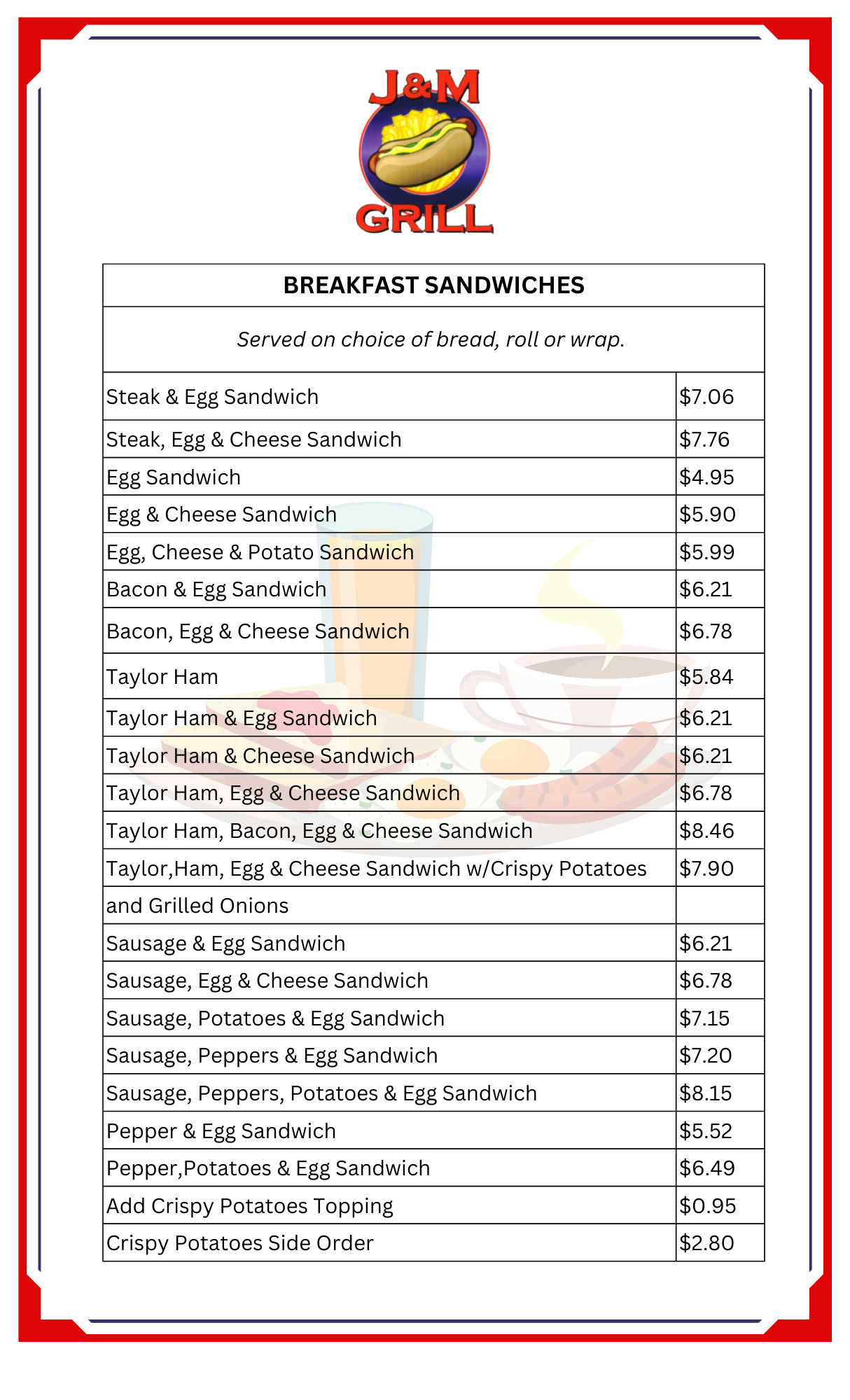 Page 1   J&M Grill Breakfast Sandwiches